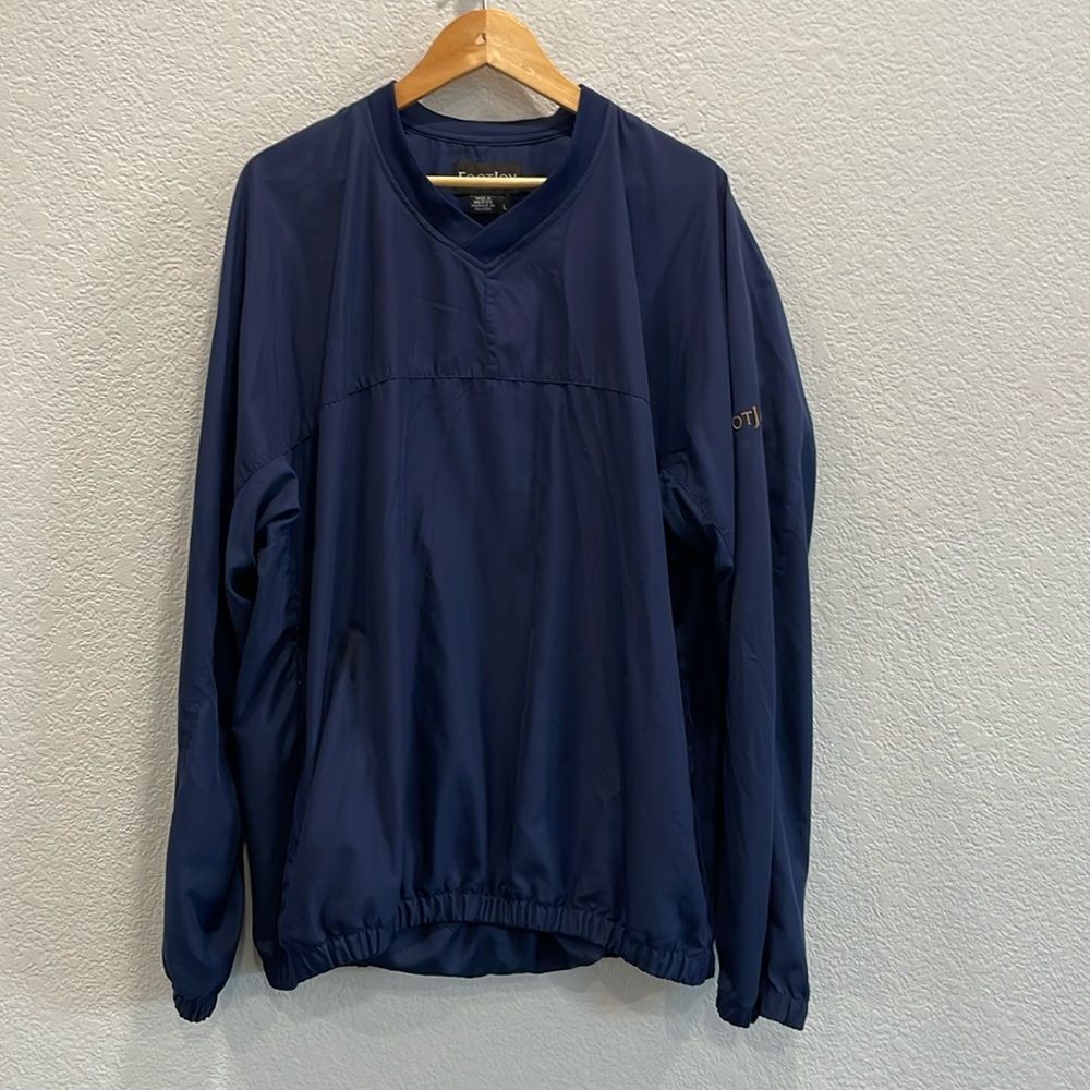 FJ FootJoy Golf Navy Blue V Neck Pullover Windbreaker Size Large